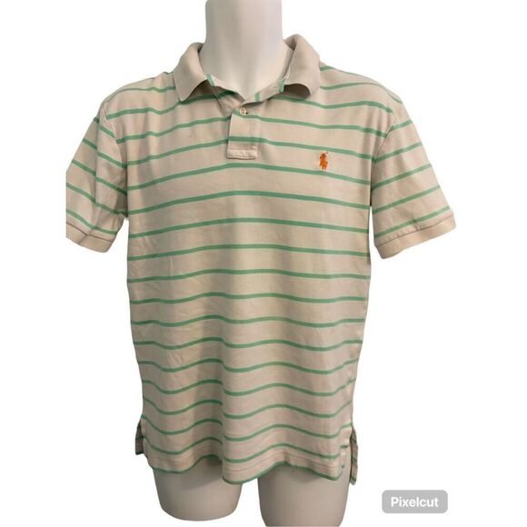 Polo by Ralph Lauren White with Green Stripes Polo Shirt. Size Medium - Picture 1 of 6